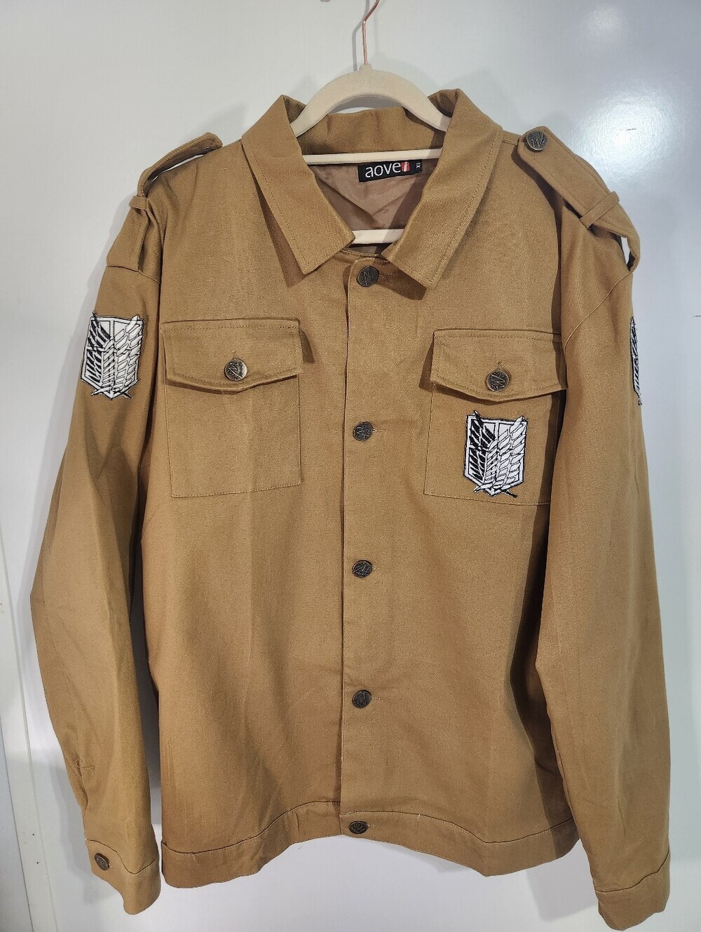 AOVE Men's Tan Military-Style Jacket Attack On Titans, Size XL